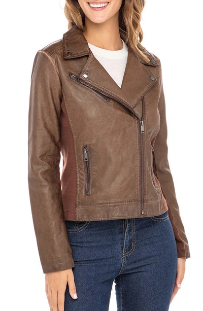 Sebby Faux Leather Moto Jacket In Whiskey