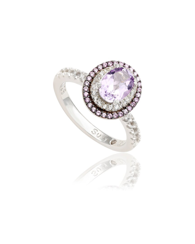 Suzy Levian Silver 0.02 Ct. Tw. Diamond & Gemstone Ring