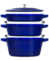 Staub Cast Iron 4-pc. Stackable Pot Set In Dark Blue