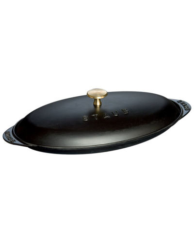 Staub Cast Iron Covered Fish Pan In Black