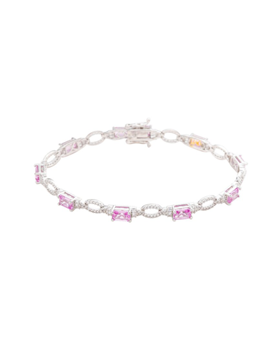 Suzy Levian Silver 0.02 Ct. Tw. Diamond & Gemstone Bracelet In Pink