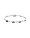 Suzy Levian Sterling Silver Emerald-cut Pink Sapphire And Diamond Accent Tennis Bracelet