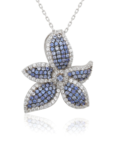 Suzy Levian Silver 0.02 Ct. Tw. Diamond & Gemstone Pendant In Blue