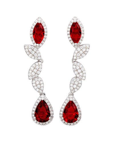 Suzy Levian Silver Cz Earrings In Red