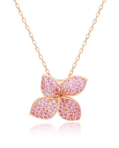 Suzy Levian Pink Sapphire With Diamond Accent Flower Pendant Necklace