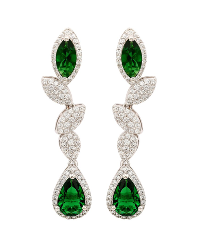 Suzy Levian Silver Cz Earrings In Green