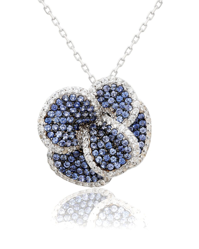 Suzy Levian Sterling Silver Sapphire Pavé & Diamond Accent Flower Pendant Necklace In Blue