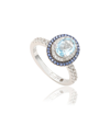 Suzy Levian Sterling Silver Oval Cut Blue Topaz And Sapphire Accent Ring