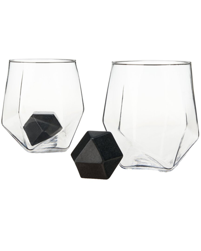 Viski 4pc Faceted Tumbler & Hexagonal Basalt Stone Set