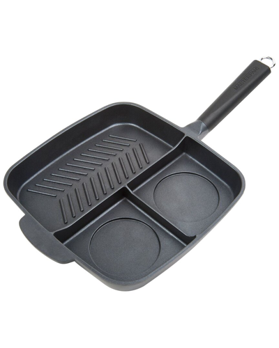 Masterpan Nonstick 3-section Grill & Griddle Skillet, 11" In Black