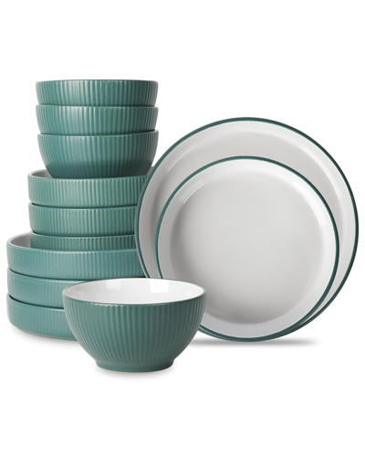 Christian Siriano Larosso 12pc Stoneware Dinnerware Set In Green