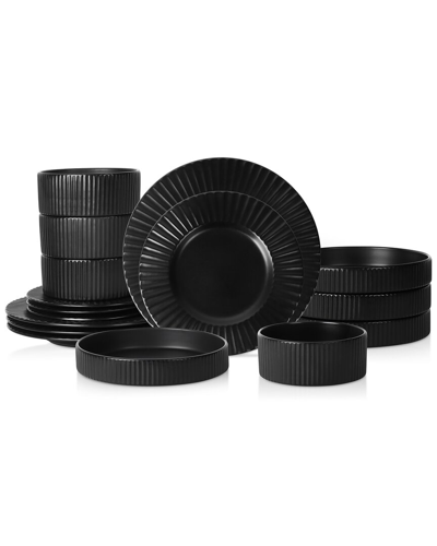 Christian Siriano Lusso 16pc Stoneware Dinnerware Set In Black