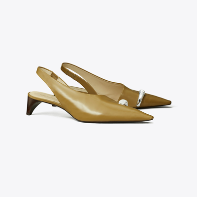 Tory Burch Pierced Heeled Slingback In Coconut Shell