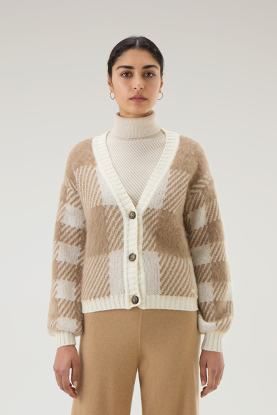Woolrich Cardigan With Check Pattern In Cream Buffalo