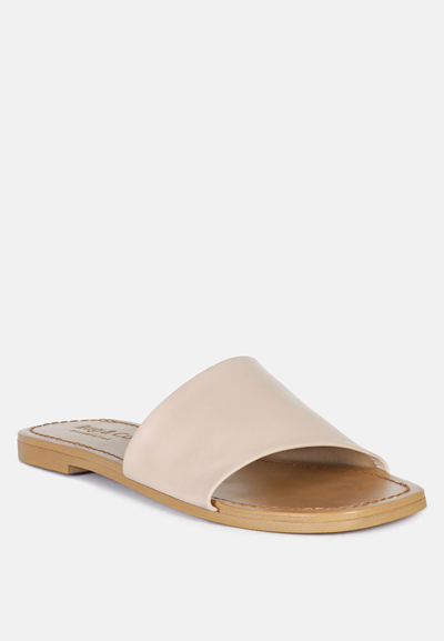 Rag & Co Tatami Latte Soft Leather Classic Leather Slide Flats In Brown