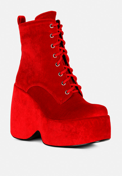 Rag & Co Ashcan Red High Platform Velvet Ankle Boots