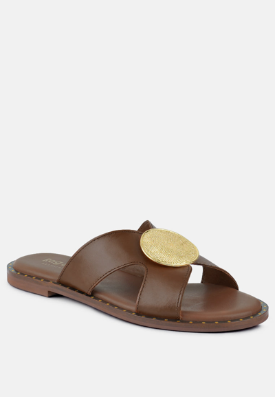 Rag & Co Eudora Embellished Tan Slip-ons Sandal In Brown