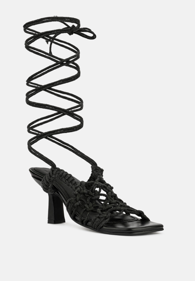 Rag & Co Beroe Black Braided Handcrafted Lace Up Sandal