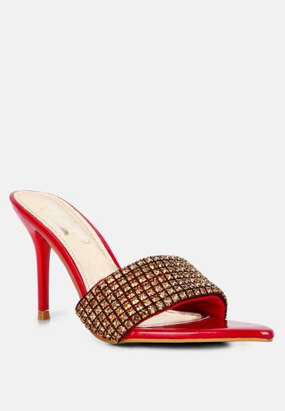 Rag & Co Adina Diamante Strap Pointed Heel Sandals In Red