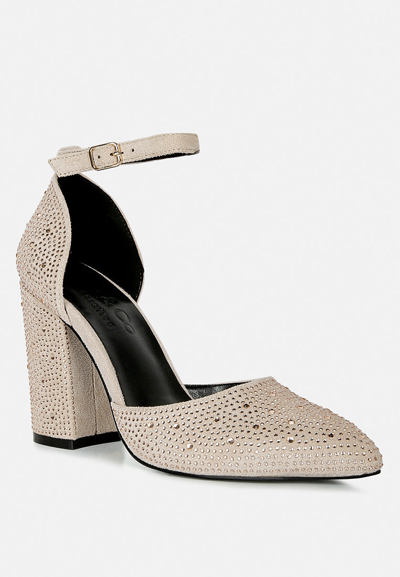 Rag & Co Culver Rhinestone Embellished Block Heel Sandals In Beige