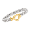 Ross-simons Two-tone Sterling Silver Byzantine Heart Bracelet In Silver