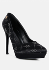 Rag & Co Ballard Black Monogram Satin Stiletto Pumps In Black