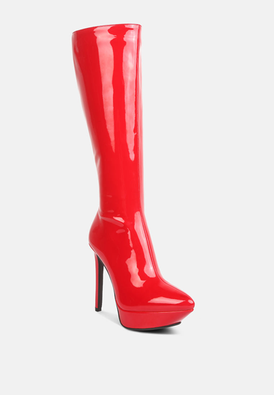 Rag & Co Chatton Red Patent Stiletto High Heeled Calf Boots