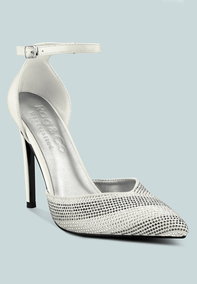 Rag & Co Nobles White High Heeled Patent Diamante Sandals