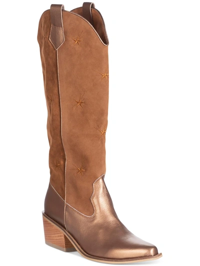 Silvia Cobos Galaxy Womens Leather Embroidered Cowboy, Western Boots In Beige