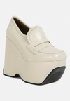 Rag & Co Gilliam Beige High Platform Wedge Loafers In Beige