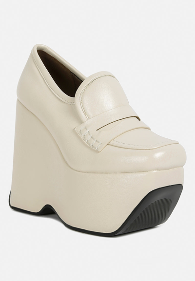 Rag & Co Gilliam Beige High Platform Wedge Loafers In Yellow