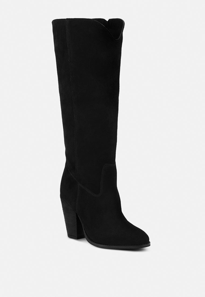 Rag & Co Great-storm Black Suede Leather Knee Boots