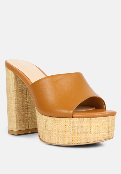 Rag & Co Shuri Open Toe High Block Heel Sandals In Tan In Multi