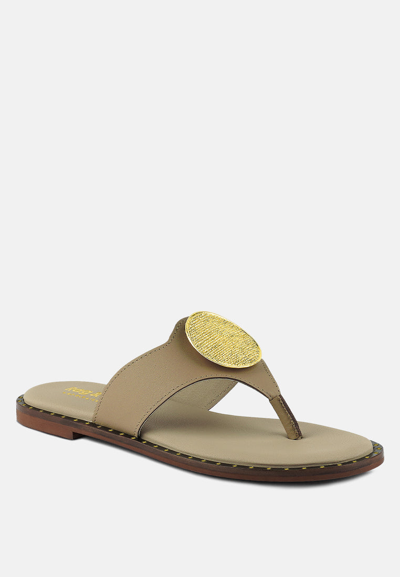 Rag & Co Kathleen Embellished Beige Slip-on Thong Sandals In Brown
