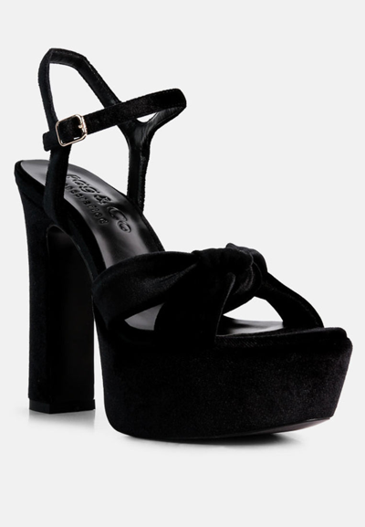 Rag & Co Liddel Black Velvet High Block Heeled Sandals