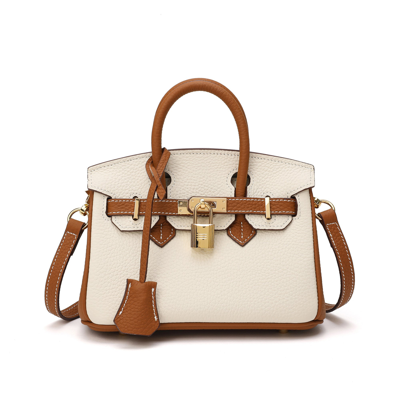 Tiffany & Fred Full-grain Leather Mini Satchel/ Shoulder Bag In White