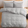 PUREDOWN HIGH QUALITY 3 PIECE WAVE CLIPPED DUVET COVER SET WITH ZIPPER CLOSURE LIGHT GREY