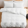 PUREDOWN HIGH QUALITY 3 PIECE WAVE CLIPPED DUVET COVER SET WITH ZIPPER CLOSURE WHITE