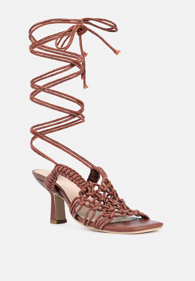 Rag & Co Beroe Mocca Braided Handcrafted Lace Up Sandal In Brown