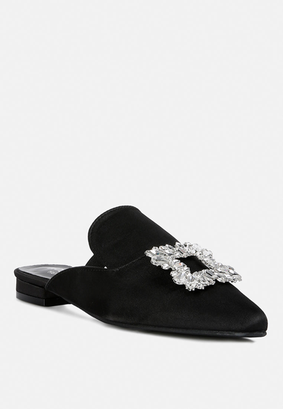 Rag & Co Perrine Diamante Jewel Satin Mules In Black