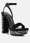 Rag & Co Zircon Black Rhinestone Patterned High Heel Sandals In Black