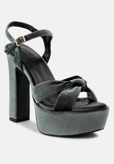 Rag & Co Liddel Grey Velvet High Block Heeled Sandals