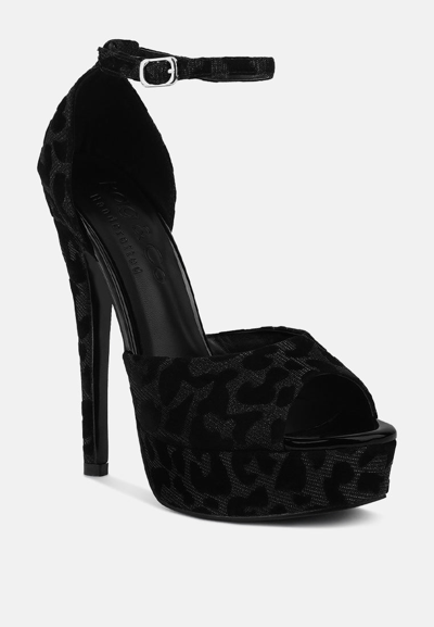 Rag & Co Brigitte Black Leopard Print Peep Toe Stiletto Sandal