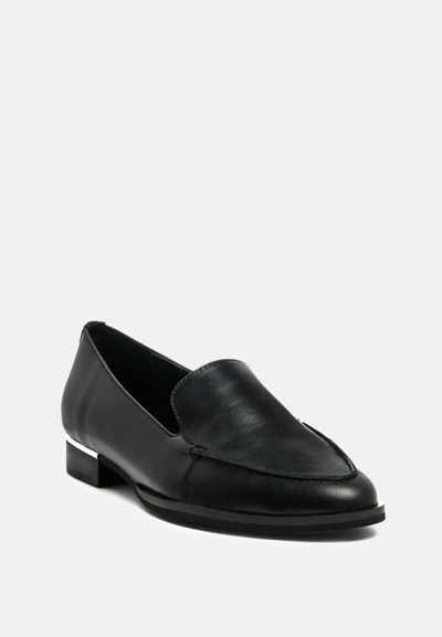 Rag & Co Anna Black Leather Slip-on Loafers