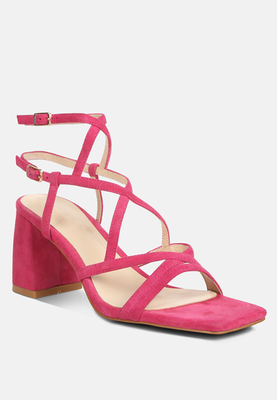 Rag & Co Fiorella Fuchsia Strappy Block Heel Sandals In Pink