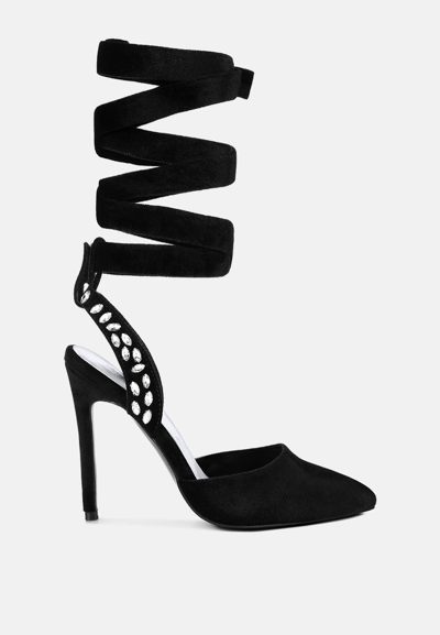 Rag & Co Wallis Black Diamante Embellished Tie Up Stiletto Sandals