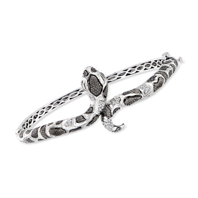 Ross-simons Diamond Snake Bangle Bracelet In Sterling Silver In Black