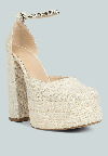 Rag & Co Cosette Diamante Embellished Ankle Strap High Block Heel Sandals In Off White In White