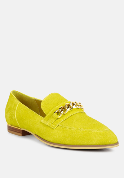 Rag & Co Ricka Chain Embellished Loafers In Mustard In Green