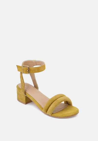 Rag & Co Amelia Mustard Minimalist Block Heel Sandal In Yellow